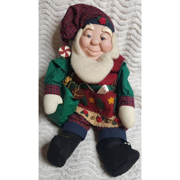 Rare CHRISTMAS Elf Doll Santa's Helper ToyMaker ShelfSitter PolymerClothBody 16" - Picture 11 of 12